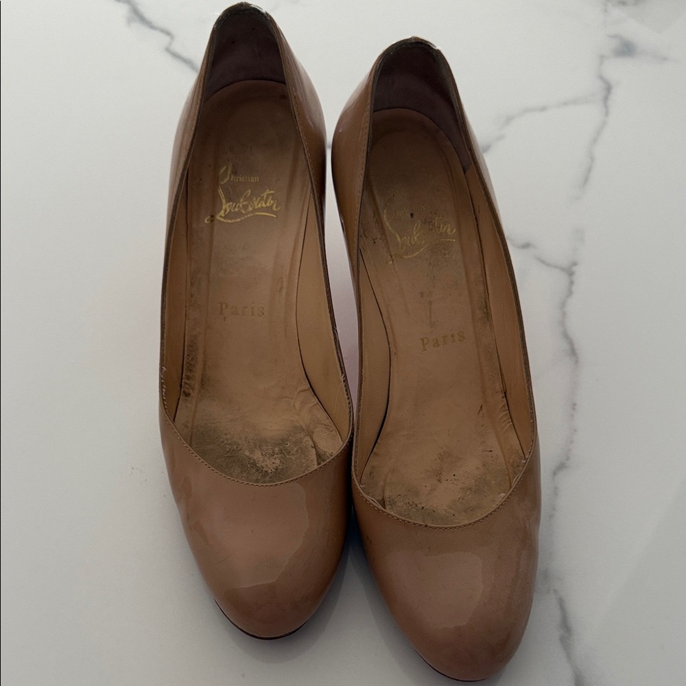 Christian Louboutin Nude Patent Leather Pumps